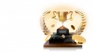 Image of a golden trophy symbolizing the app-based bonuses available for players at Dragon Money, highlighting achievements and rewards.