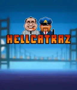 Explore the exciting world of the Hellcatraz game by Relax Gaming, highlighting a quirky prisoner and a guard with the infamous Alcatraz prison and San Francisco skyline in the background. This graphic portrays the light-hearted escapade of an escape-themed game, perfect for players looking for a unique slot experience, providing a entertaining adventure. 