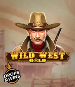  Meet the daring sheriff of "Wild West Gold," a captivating slot game by Pragmatic Play. The visual features a stern-faced sheriff with a golden star badge, framed by a sun-baked Old West town backdrop. The game's title is prominently displayed in a rustic font, accentuating the Wild West adventure theme. 